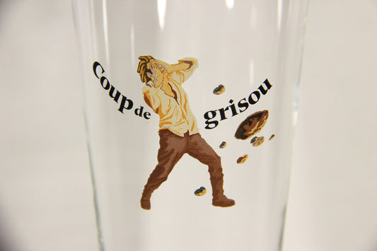 Coup De Grisou Pilsner Beer Glass Canada Quebec Miner Logo firedamp explosion L009473