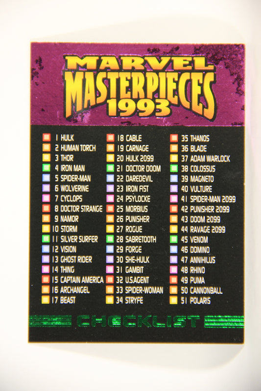 Marvel Masterpieces 1993 Trading Card #90 Checklist ENG SkyBox L010018