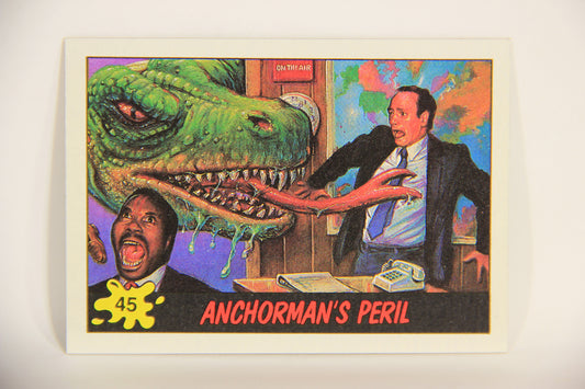 Dinosaurs Attack 1988 Vintage Trading Card #45 Anchorman's Peril ENG L010089