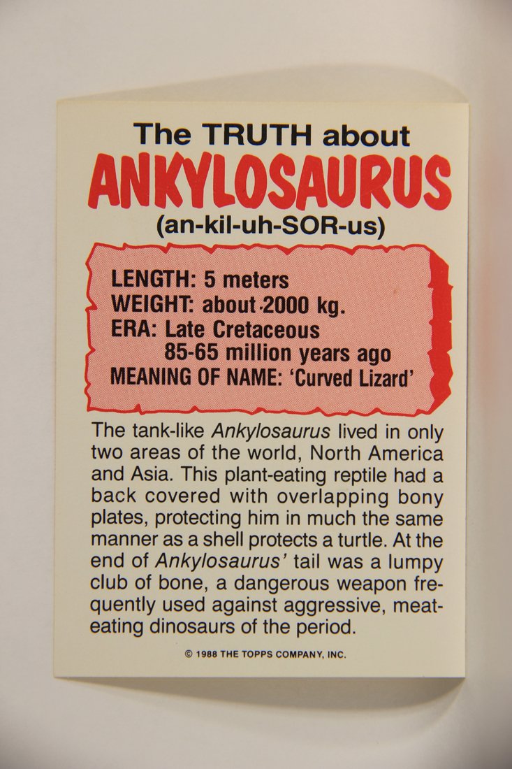 Dinosaurs Attack 1988 Vintage Sticker Trading Card #2 Ankylosaurus ENG L010101