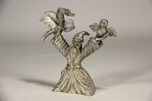 Spoontiques Vintage Pewter Figure Wizard Dragon And Owl CMR961 L010188