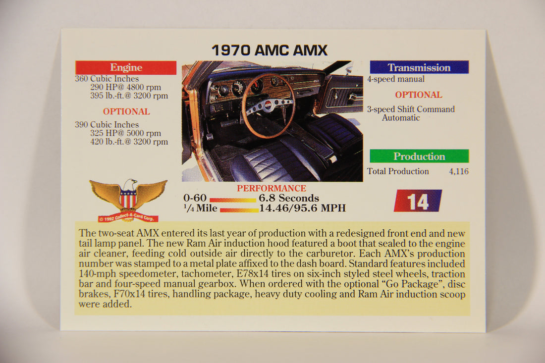 Musclecars 1992 Trading Card #14 - 1970 AMC AMX L011356