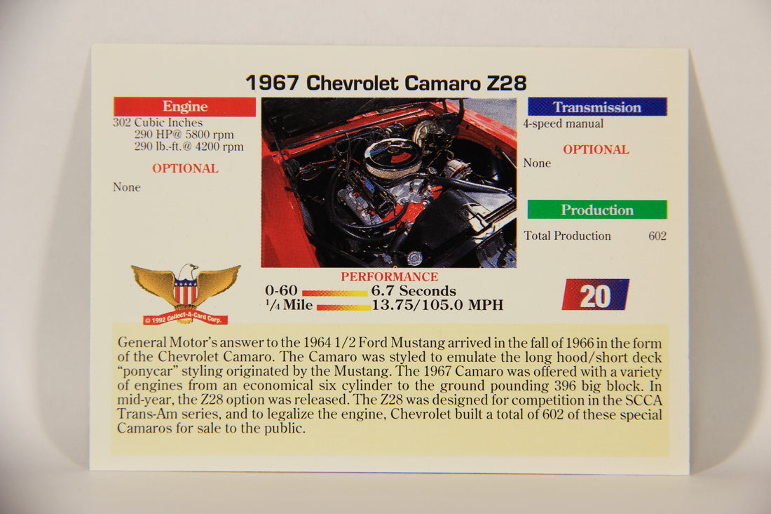 Musclecars 1992 Trading Card #20 - 1967 Chevrolet Camaro Z28 L011362