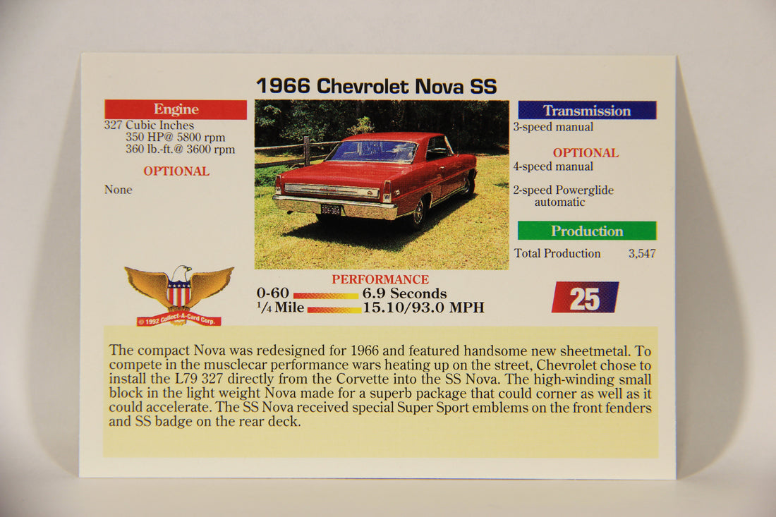 Musclecars 1992 Trading Card #25 - 1966 Chevrolet Nova SS L011367