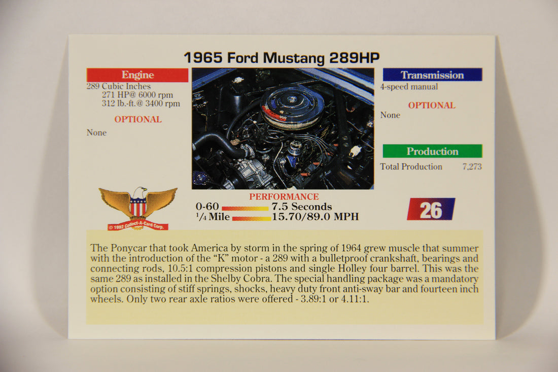 Musclecars 1992 Trading Card #26 - 1965 Ford Mustang 289 HP L011368