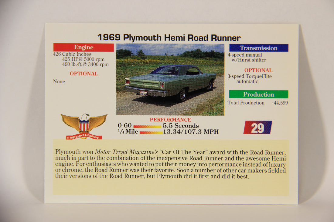 Musclecars 1992 Trading Card #29 - 1969 Plymouth Hemi Road Runner L011371