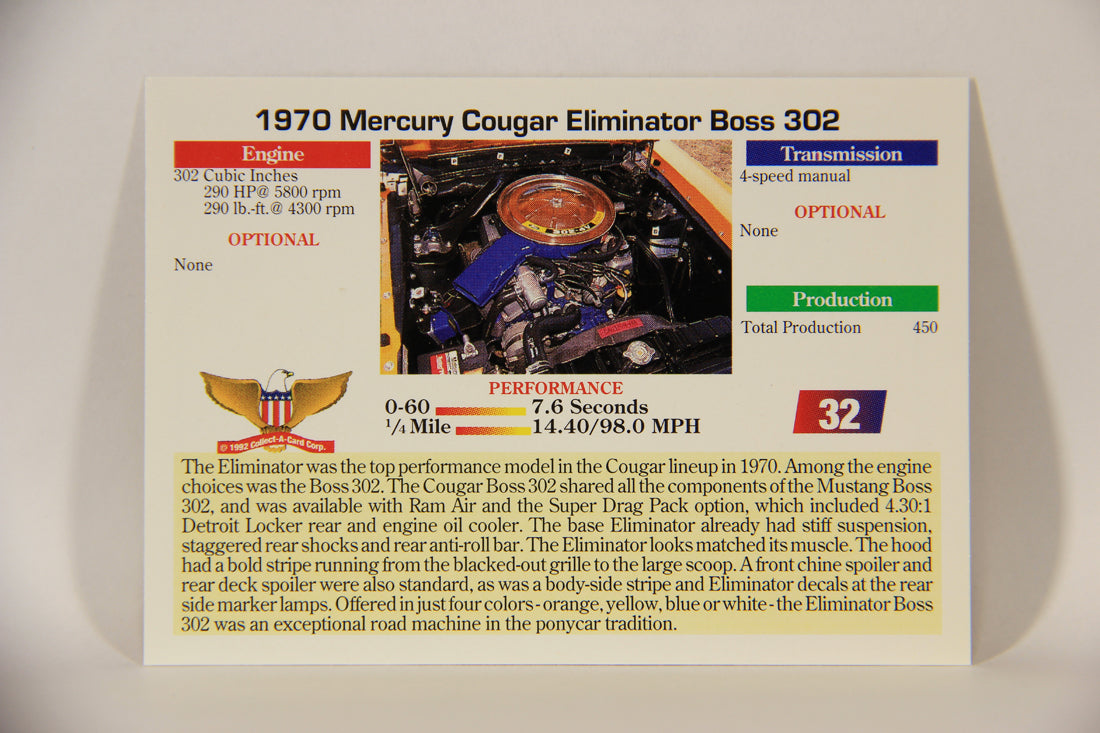 Musclecars 1992 Card #32 - 1970 Mercury Cougar Eliminator Boss 302 L011374