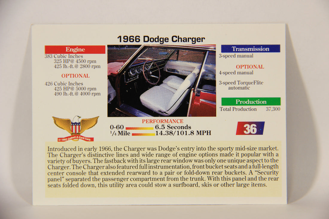 Musclecars 1992 Trading Card #36 - 1966 Dodge Charger L011378