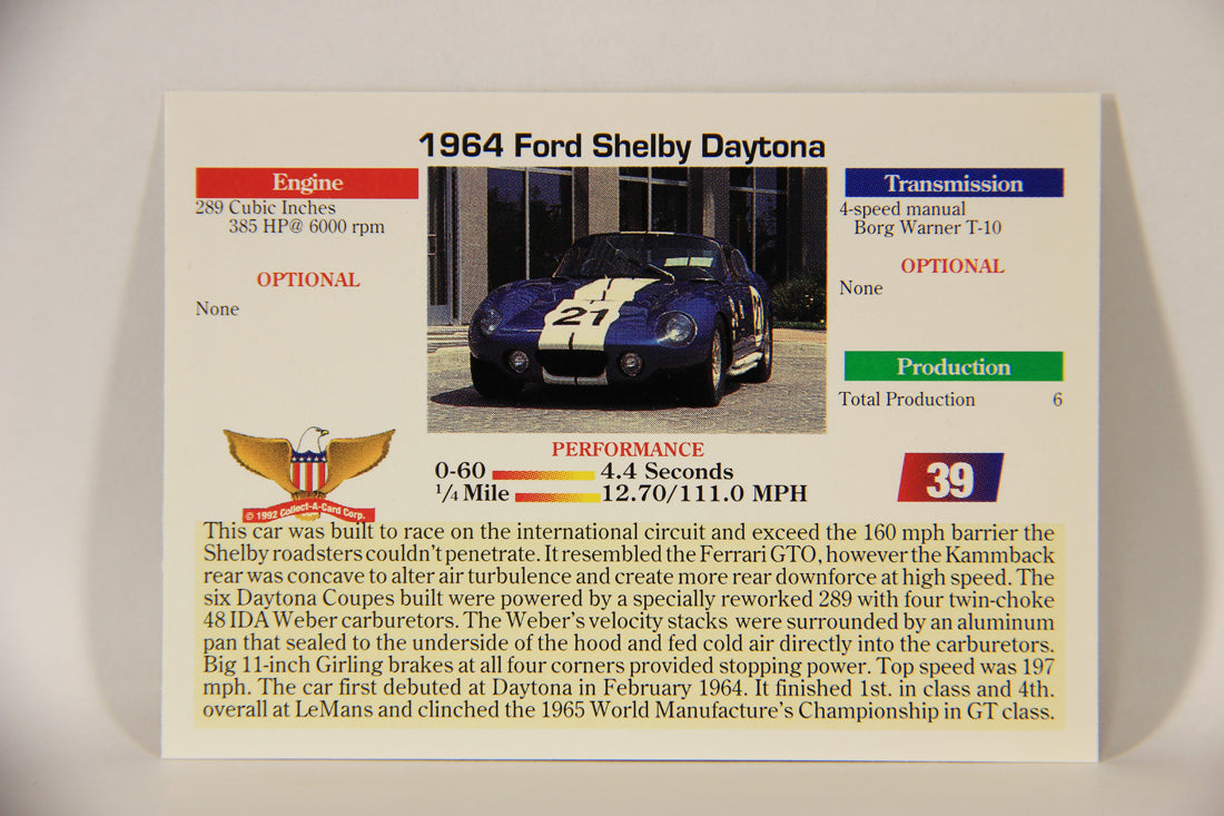 Musclecars 1992 Trading Card #39 - 1964 Ford Shelby Daytona L011381