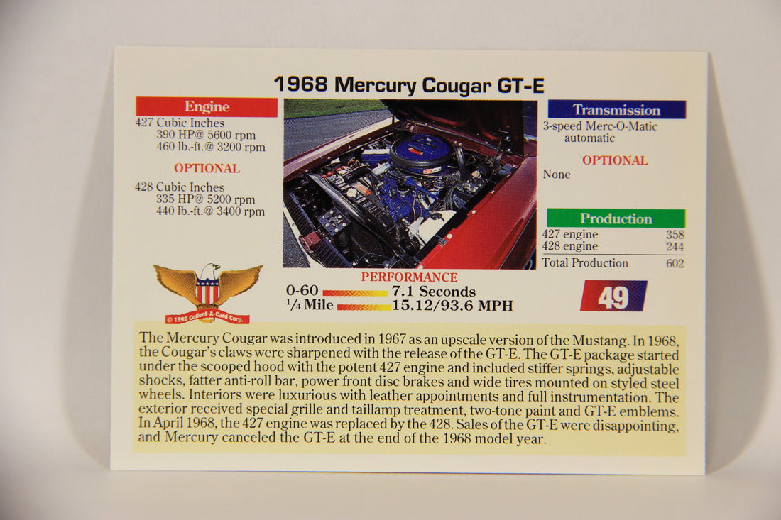 Musclecars 1992 Trading Card #49 - 1968 Mercury Cougar GT-E L011391