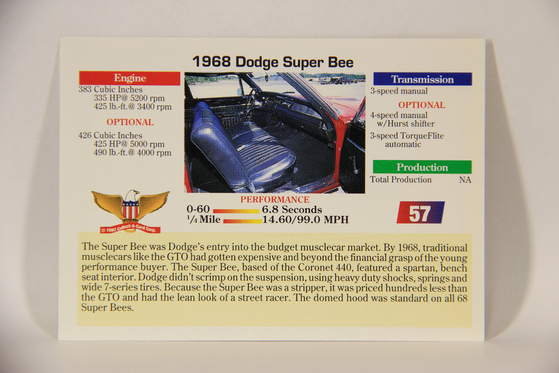 Musclecars 1992 Trading Card #57 - 1968 Dodge Super Bee L011399