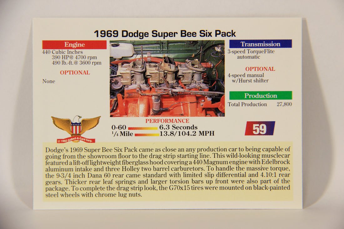 Musclecars 1992 Trading Card #59 - 1969 Dodge Super Bee Six-Pack L011401