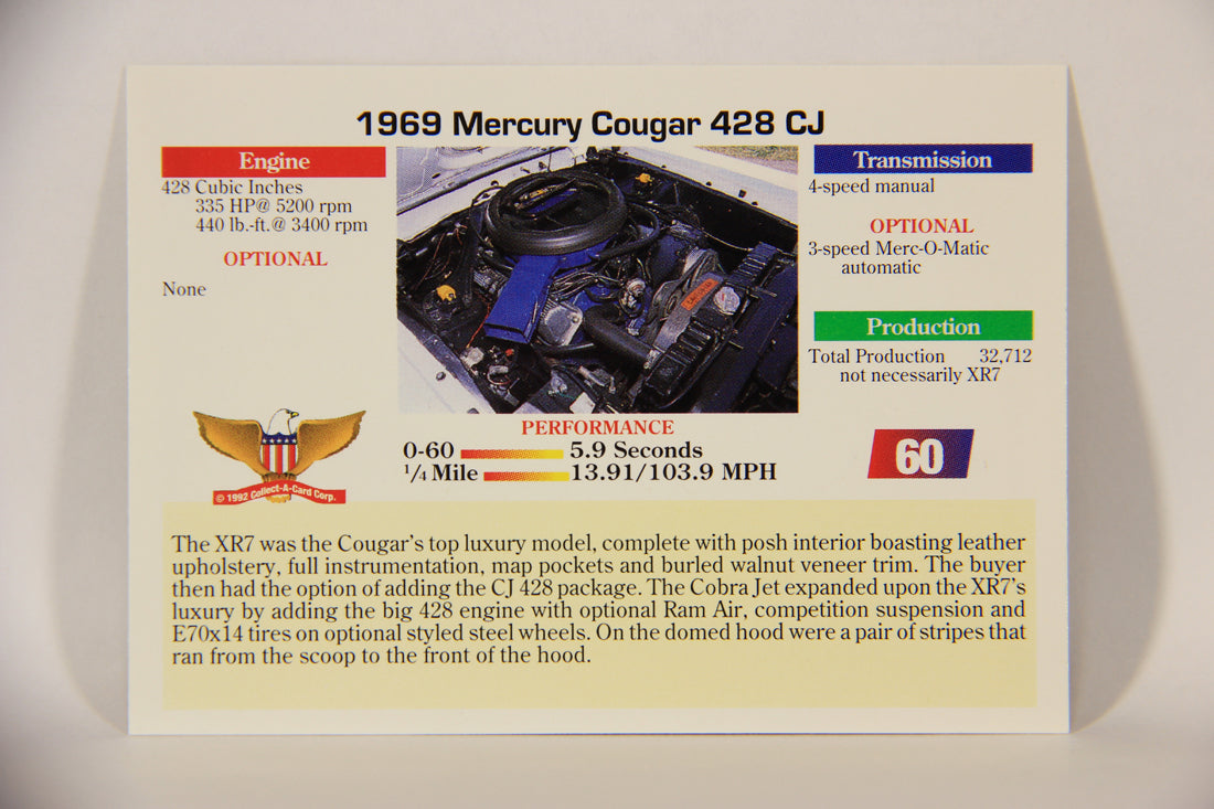 Musclecars 1992 Trading Card #60 - 1969 Mercury Cougar 428 CJ L011402