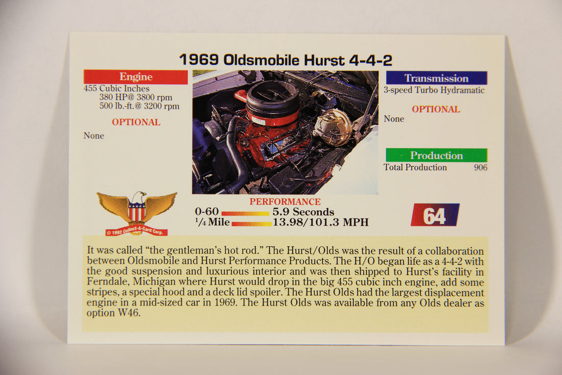 Musclecars 1992 Trading Card #64 - 1969 Oldsmobile Hurst 4-4-2 L011406