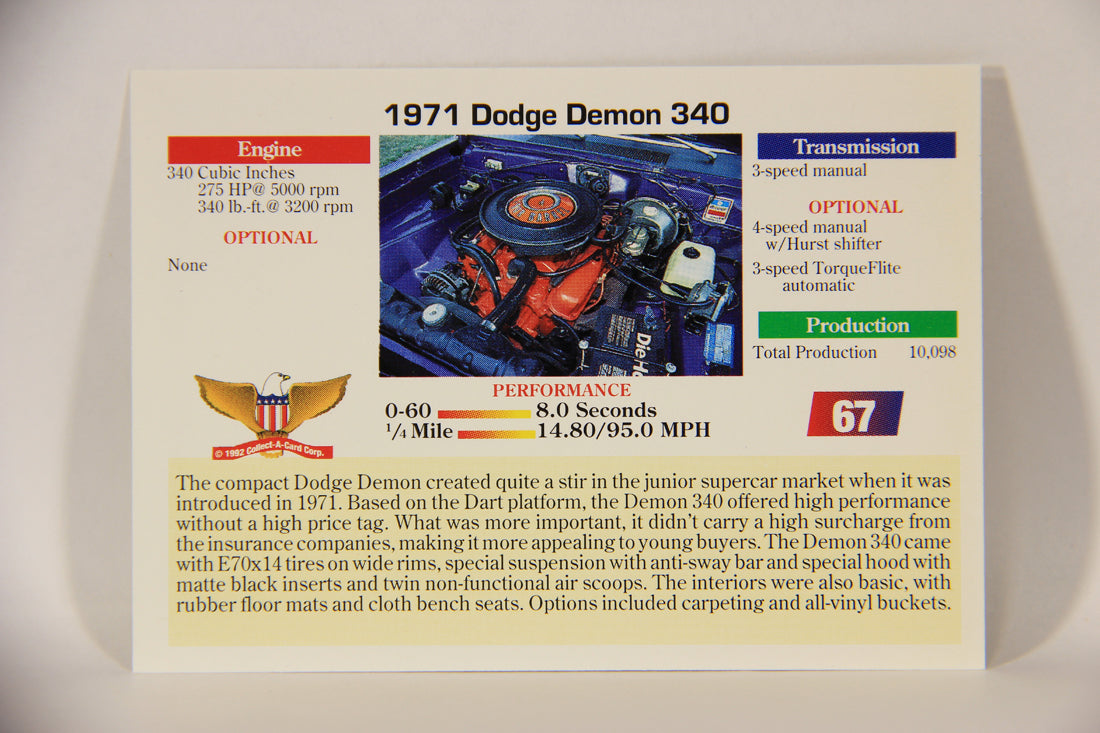 Musclecars 1992 Trading Card #67 - 1971 Dodge Demon 340 L011409