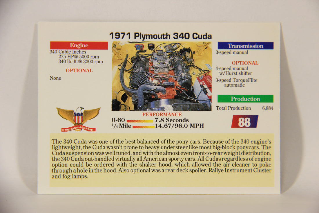 Musclecars 1992 Trading Card #88 - 1971 Plymouth 340 Cuda L011430