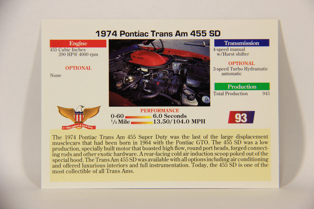 Musclecars 1992 Trading Card #93 - 1974 Pontiac Trans Am 455 SD L011435