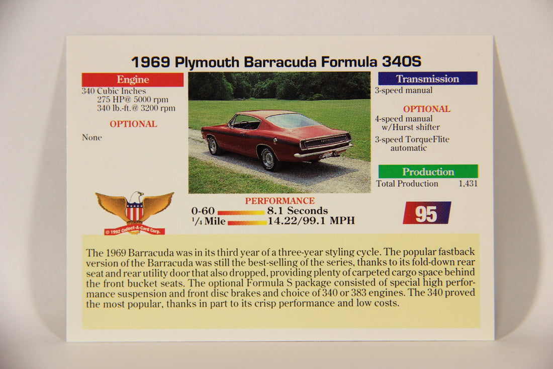 Musclecars 1992 Trading Card #95 - 1969 Plymouth Barracuda Formula 340S L011437