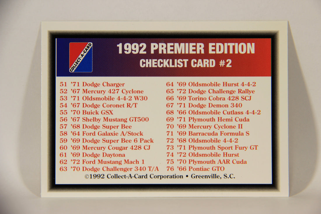 Musclecars 1992 Trading Card #100 Checklist Card #2 L011442