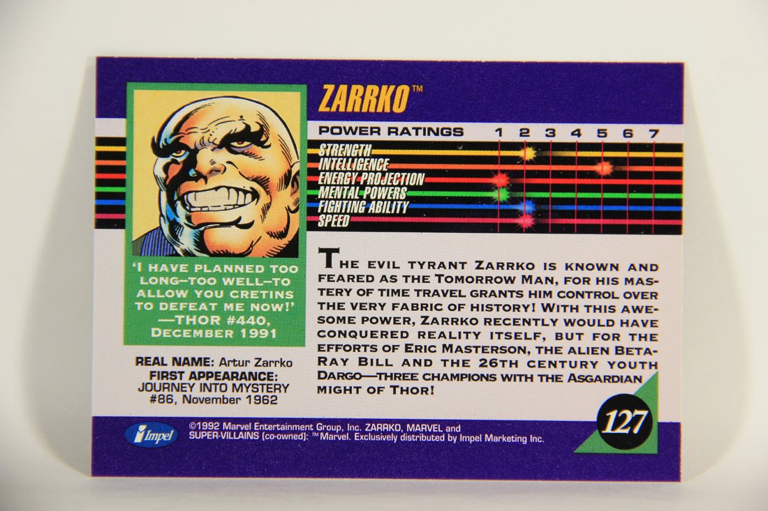 1992 Marvel Universe Series 3 Trading Card #127 Zarrko ENG L011990