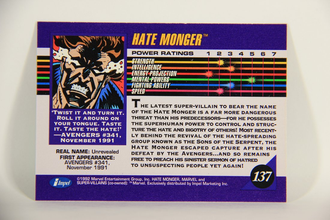 1992 Marvel Universe Series 3 Trading Card #137 Hate-Monger ENG L012000