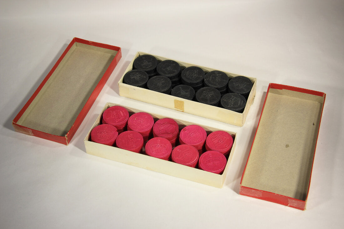 Vintage Checkers Pink And Black Chips Set With Boxes Japan made L012461