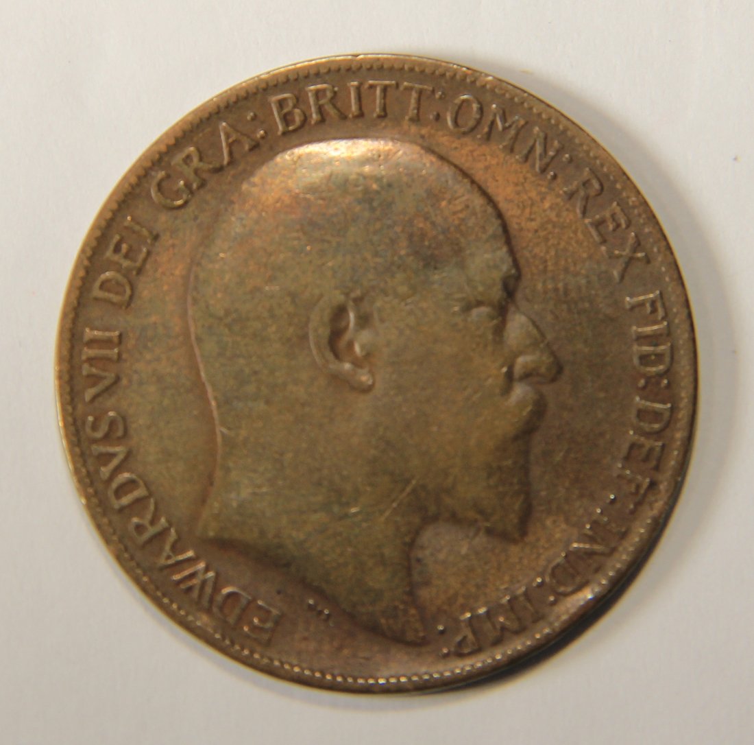 1908 Great Britain One Penny King Edward VII Circulated Large Penny Coin Ungraded L012542