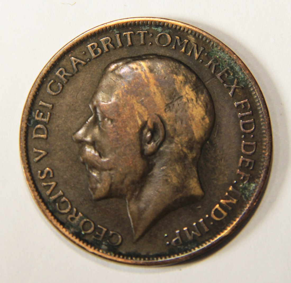 1913 Great Britain One Penny George V Circulated Large Penny Coin Ungraded L012544