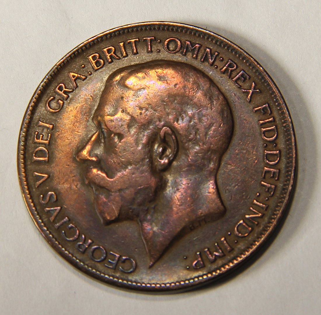 1921 Great Britain One Penny George V Circulated Large Penny Coin Ungraded L012548