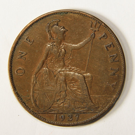1927 Great Britain One Penny George V Circulated Large Penny Coin Ungraded L012550