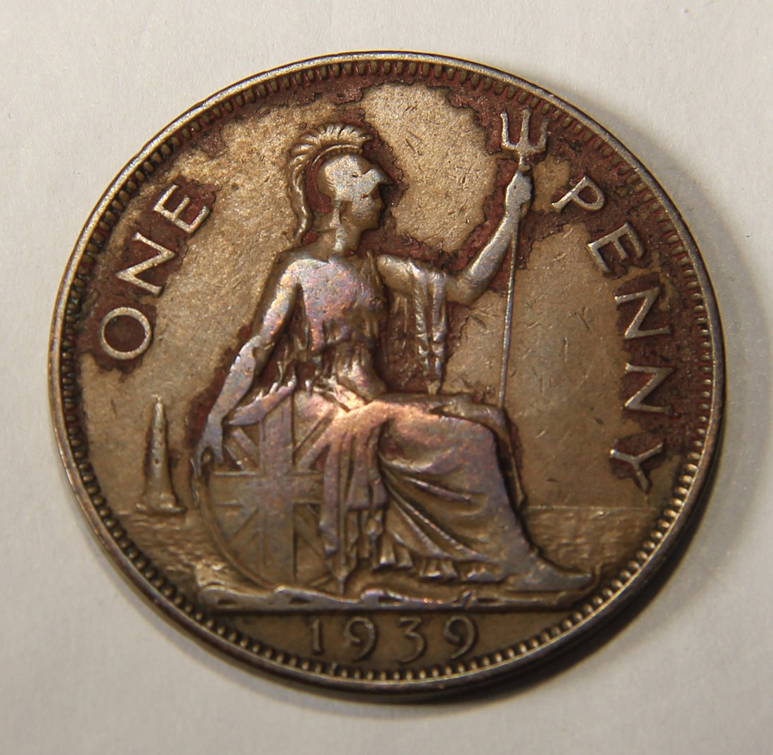 1939 Great Britain One Penny George V - KM#845 Large Penny Coin L012555