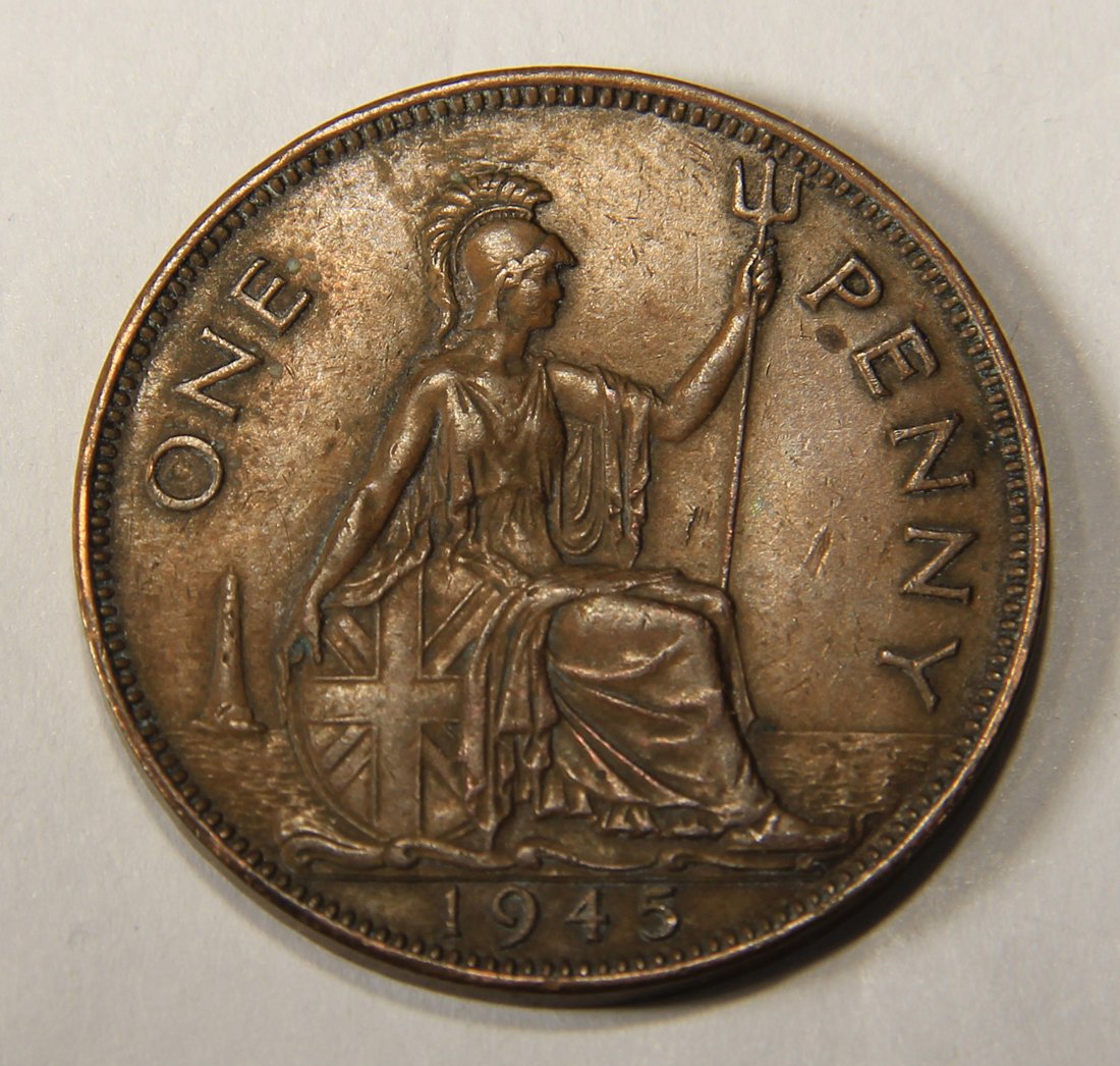 1945 Great Britain One Penny George VI - KM#845 Large Penny Coin L012557