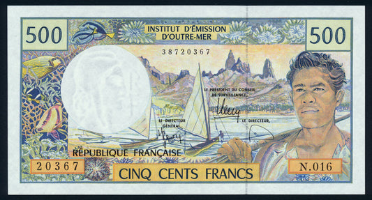 French Pacific Territories 500 Francs 1992 KP-1g Banknote AU-UNC L014480