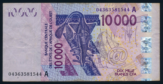 Ivory Coast 10000 Francs West African States 2003 KP-118a Banknote Fine Birds L014492