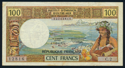 New Caledonia 100 Francs Noumea Overprint 1971 KP-63a Banknote VF L014502