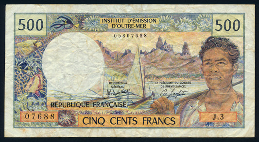 Tahiti 500 Francs 1983 KP-25c Banknote Papeete F-VF L014517