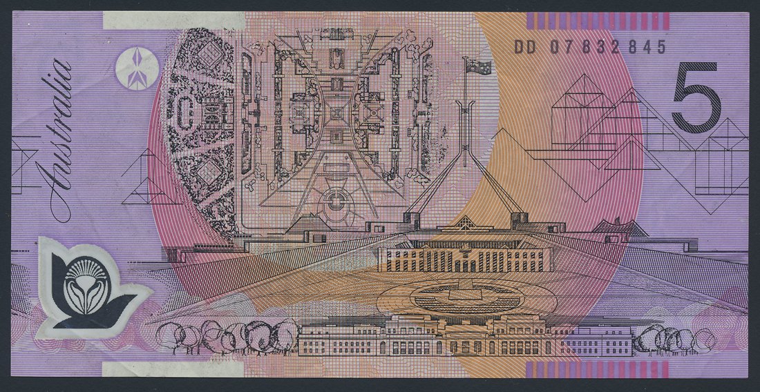 Australia 5 Dollars 2007 KP-57e Polymer Banknote VF L014526