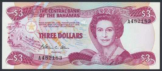 Bahamas 3 Dollars 1984 KP-44a Banknote AU L014535