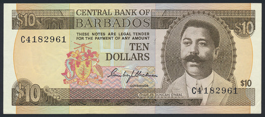 Barbados 10 Dollars 1973 KP-33a Banknote Extremely Fine EF L014544