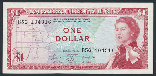 East Caribbean 1 Dollar 1965 KP-13e Banknote VF ++ L014552