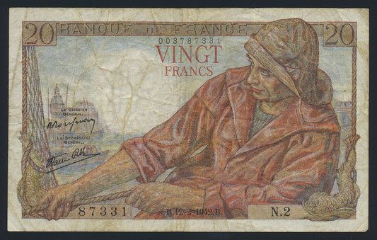 France 20 Francs 1942 KP-100a Banknote Fine L014562