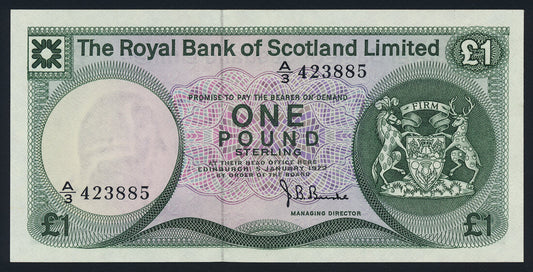Scotland 1 Pound 1972 KP-336a Banknote UNC Edinburgh Castle View L014586