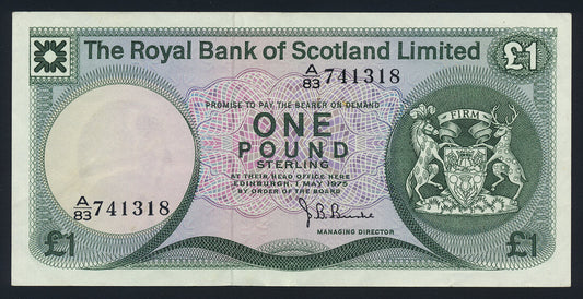 Scotland 1 Pound 1975 KP-336a Banknote VF ++ Edinburgh Castle View L014587