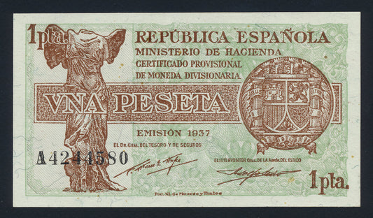 Spain 1 Peseta 1937 KP-94a Banknote UNC L014665