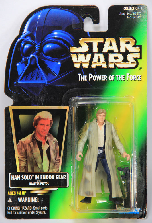 Star Wars Han Solo In Endor Gear 1996 POTF Action Figure ENG Holofoil Card Collection 1 MOC L014707