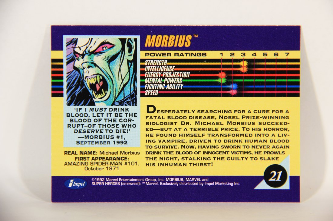 1992 Marvel Universe Series 3 Trading Card #21 Morbius ENG L014883