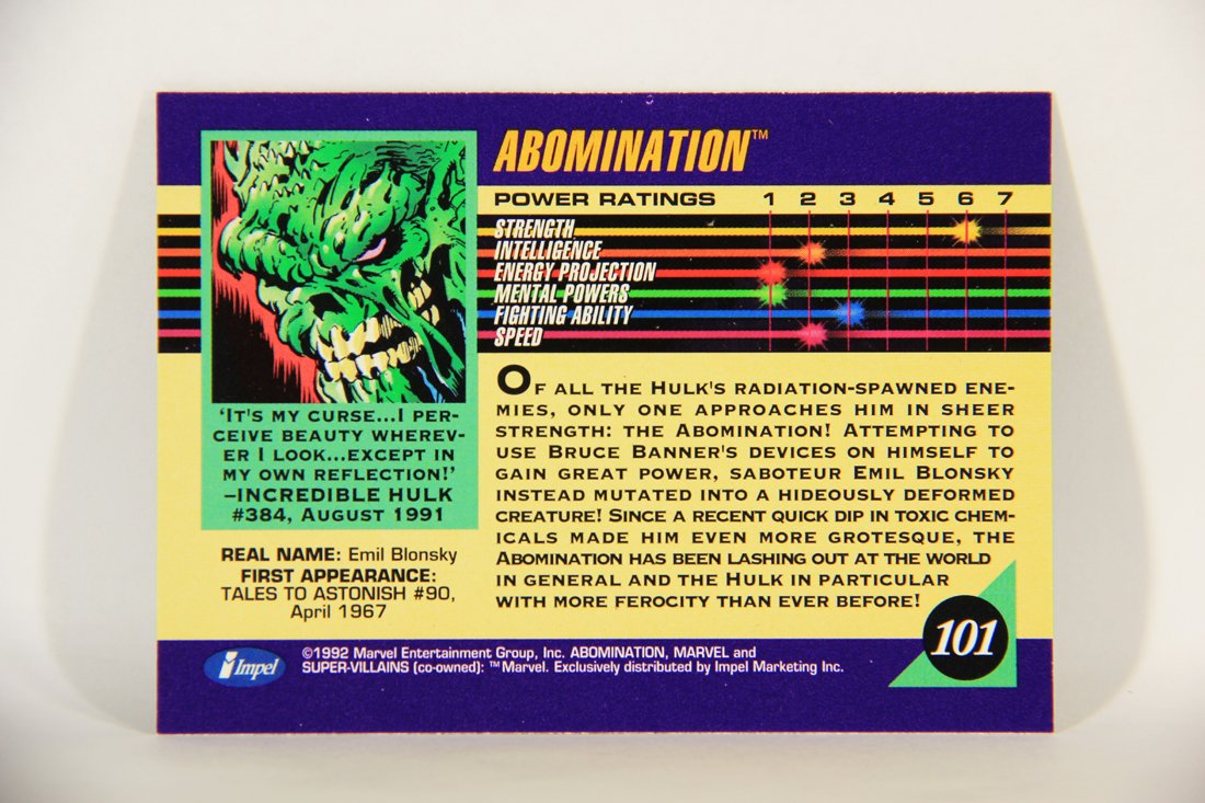 1992 Marvel Universe Series Trading Card #101 Abomination ENG L01489 –  AGS Collectibles