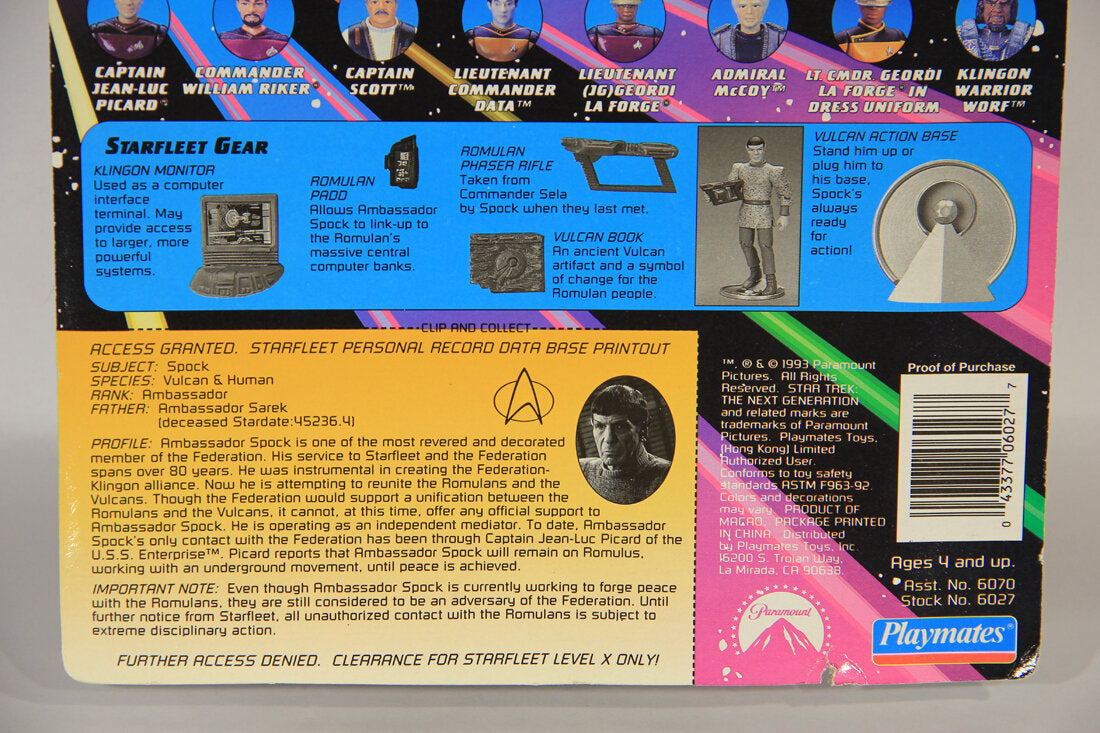 1993 Star Trek The Next Generation Ambassador Spock Action Figure ENG Card L015475