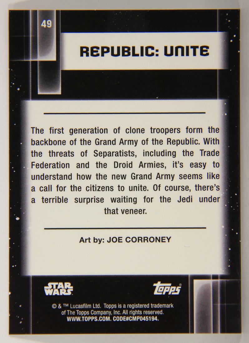 Star Wars Galaxy Chrome 2021 Topps Trading Card #49 Republic Unite Artwork ENG L015496