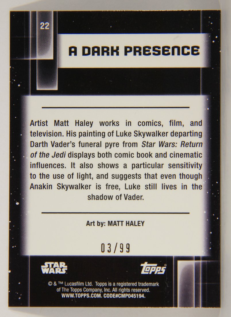 Star Wars Galaxy Chrome 2021 Topps Card #22 Dark Presence Wave Refractor 03/99 Artwork ENG L015503